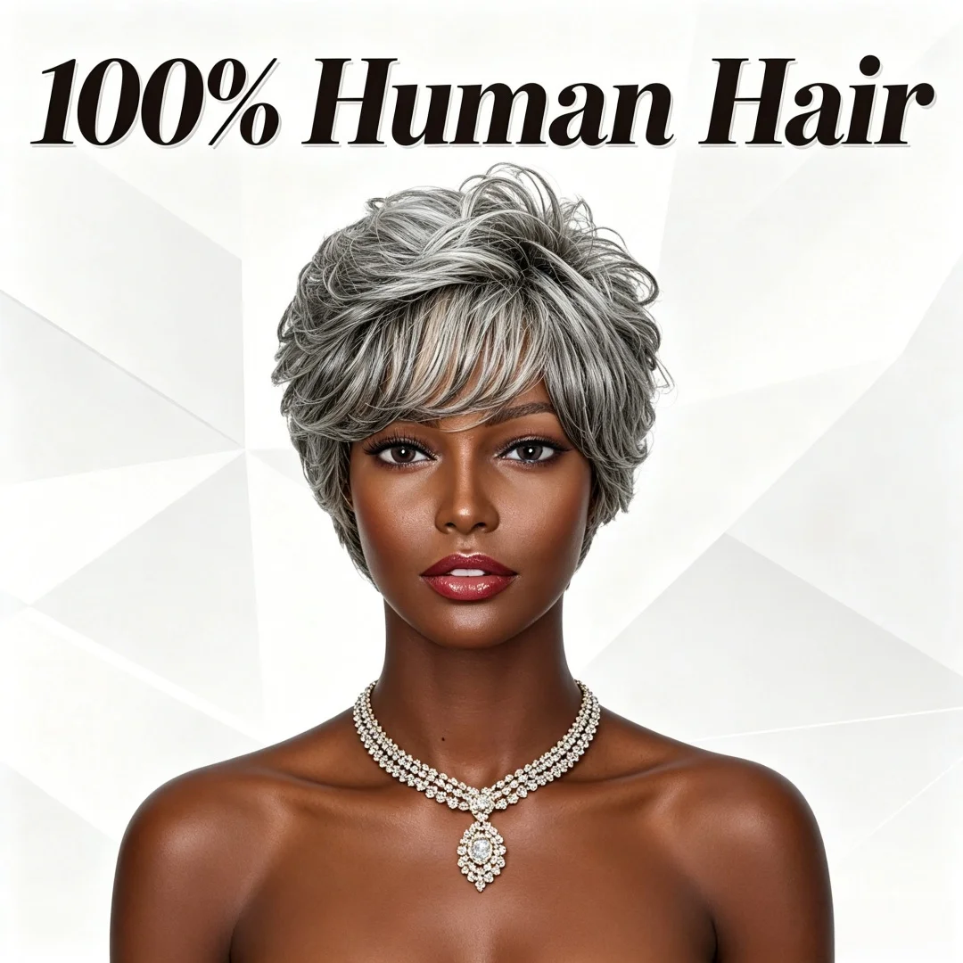 Hair Care Women - Parrucca Corta Ricci Grigia Ombré in